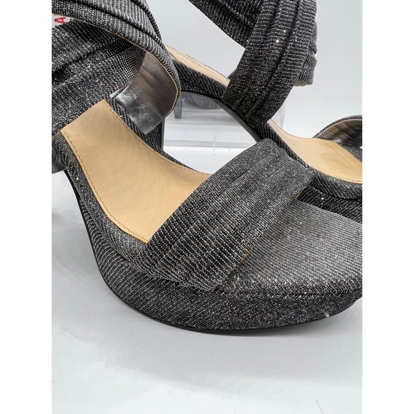 9 M Gianni Bini Silver Glitter Strap Sandal 4” High Heel Open Toe Platform Sling - Picture 3 of 8